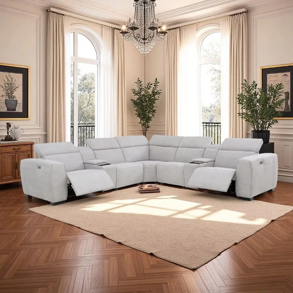 Nordic style corner sofa electric function technical fabric large L-shaped design high backrest adjustable storage sponge