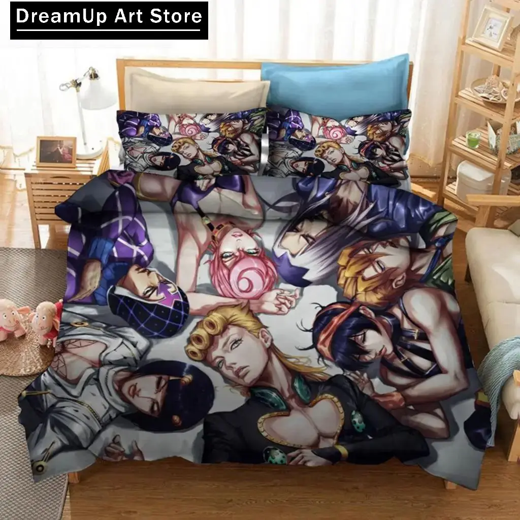 3D Print Anime JoJo Bizarre Adventure Jotaro Kujo Bedding Set Boys Girls Twin Queen Size Duvet Cover Pillowcase Bed Kids Adult