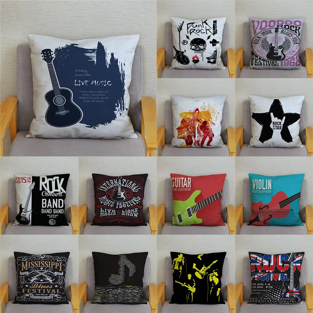 Trendy Rock Music Print Pattern Cushion Cover   Home Living Room Sofa Decoration Pillow