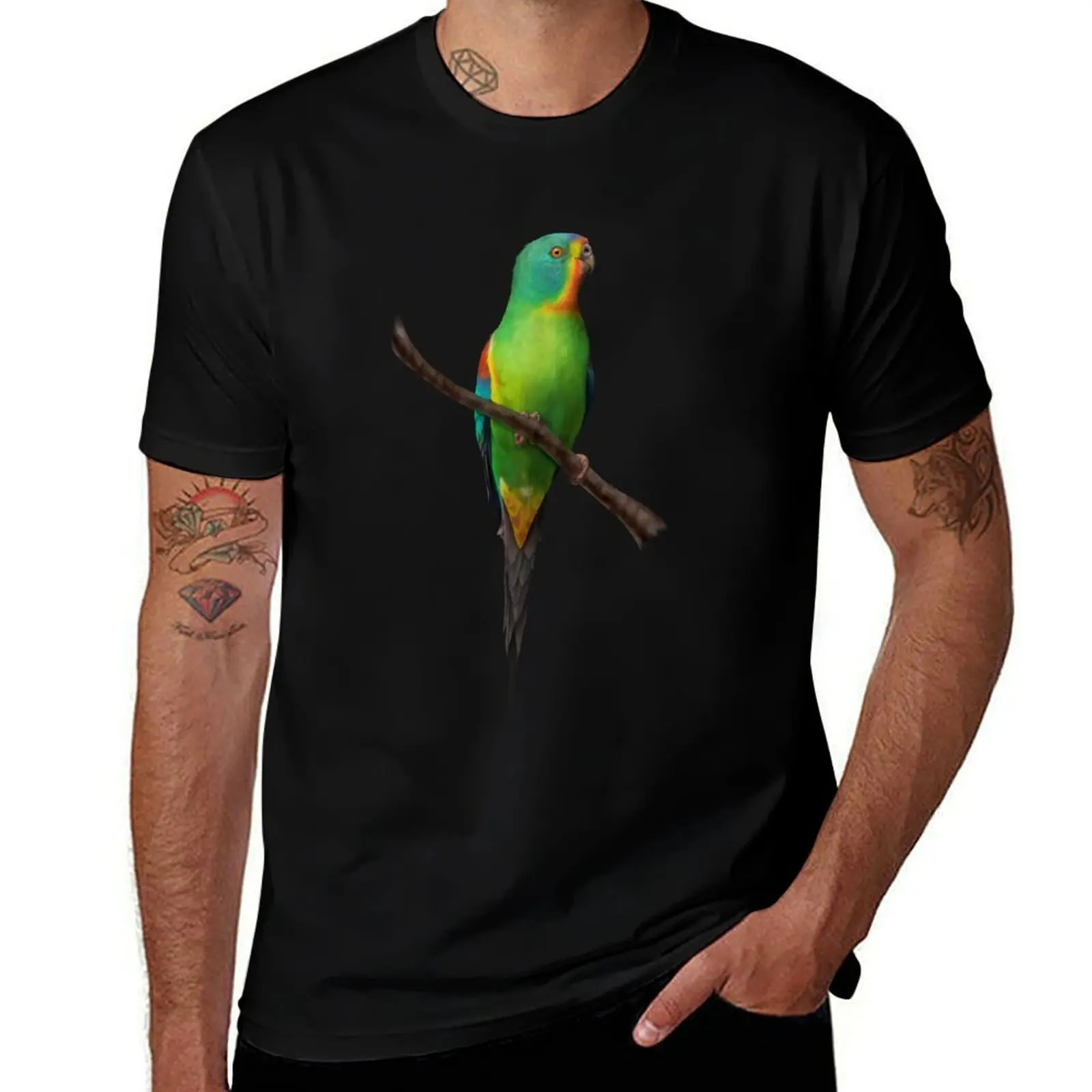 Swift Parrot Bird Painting T-Shirt Dry Fit Running Short Sleeve Top T-Shirt