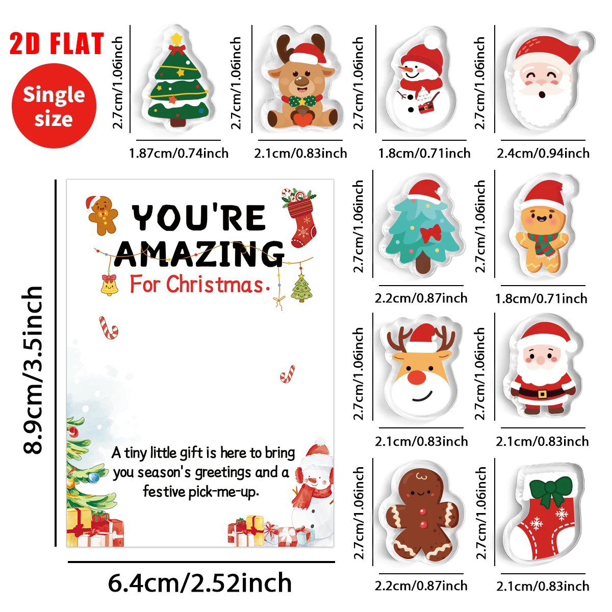 10pcs Christmas Pocket Cards Set With 10 Acrylic Ornament And Dot Glue,For Christmas Gift Notes,Party Decor Favor,Small Keepsake