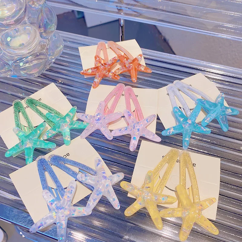 Millennium Vitality Star Hairpin Summer Korean Y2k Headdress Sweet Cool Twinkle Starfish Snap Clips Hair Accessories for Girls