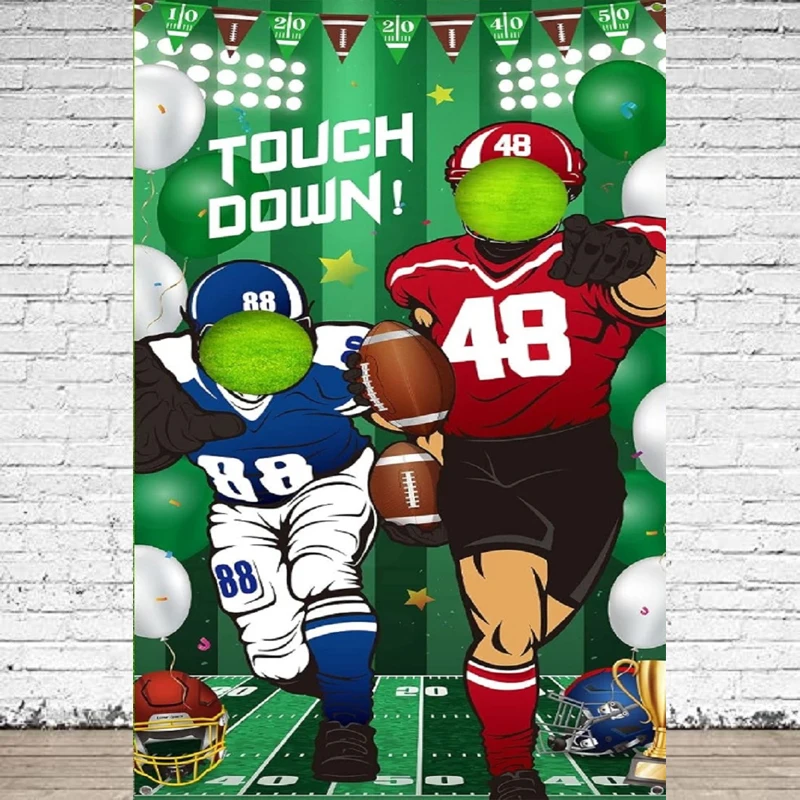 Football Photography Backdrop For Party Sport Photo Face Cutting Door Banner For Birthday Pretend To Play Party Background Wall