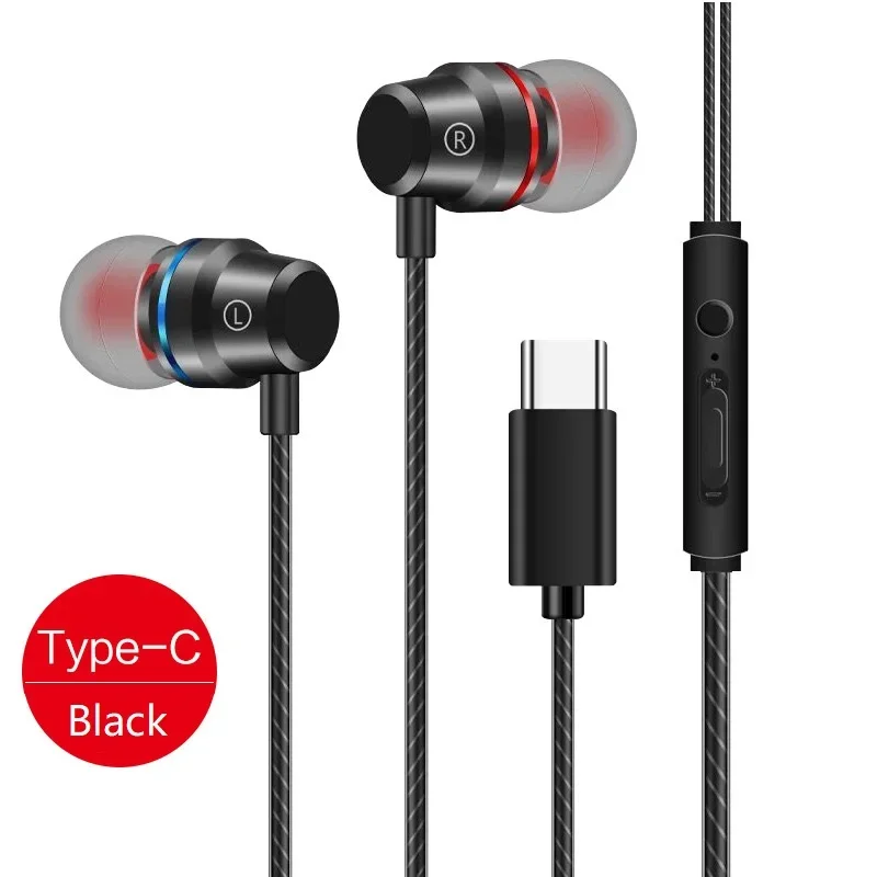 TYPE C Headphones For Xiaomi Huawei USB Wired Earphone Metal Super Bass Stereo Music HIFI Sport Headset With MIC Bass Headphones