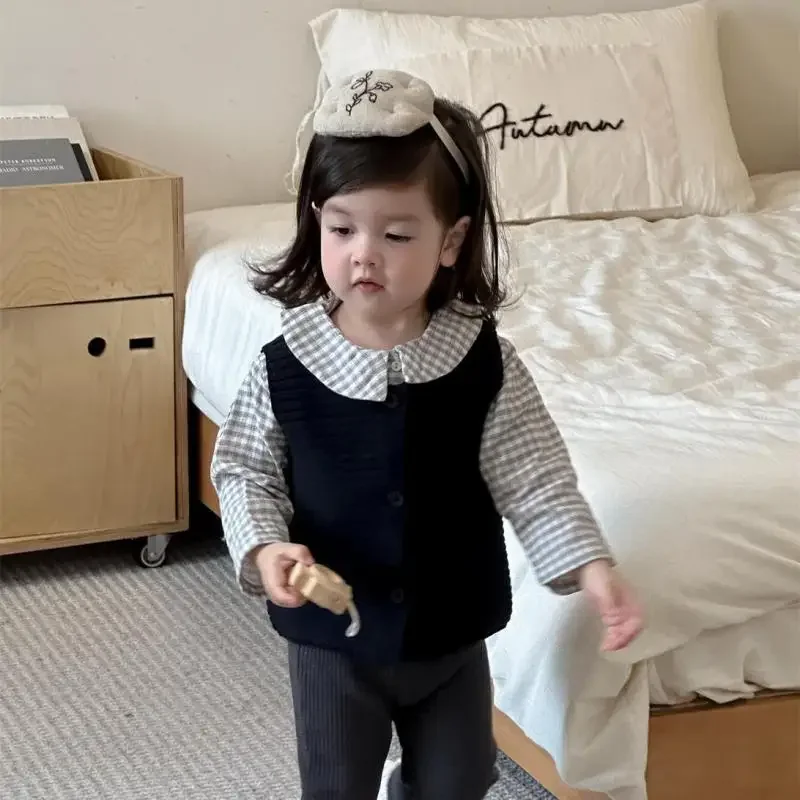 

Осень 2023, новый детский вязаный жилет без рукавов, однотонный свитер для маленьких девочек, кардиган, хлопковый повседневный жилет для малышей, пальто, одежда для малышей