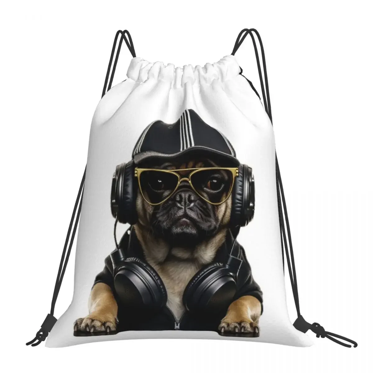 

Funny Dog As DJ Woof Backpacks Multi-function Drawstring Bags Drawstring Bundle Pocket Shoes Bag BookBag For Travel School