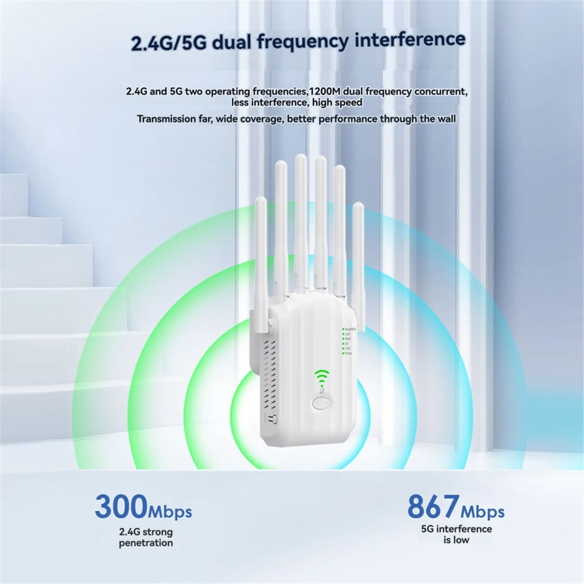Yours AC1200 Repetidor WiFi 1200Mbps Amplificador extensor WiFi inalámbrico 2.4G/5GHz Amplificador de señal WIFi de doble banda de largo alcance (EE. UU.)