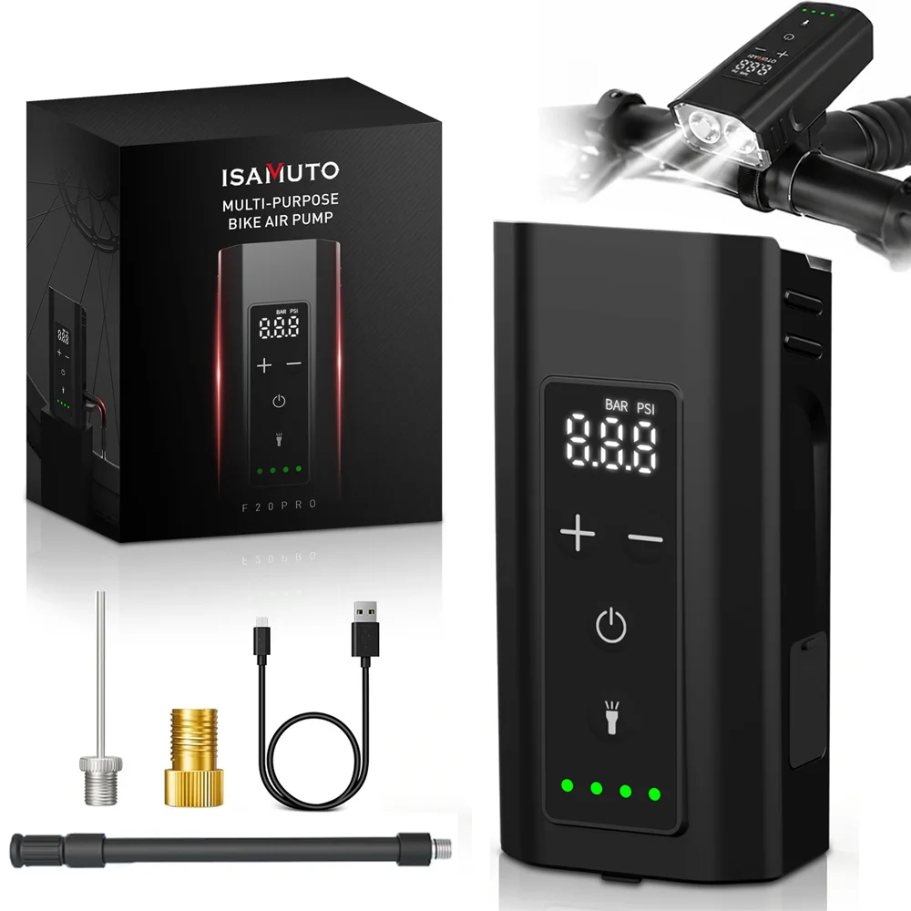 ISAMUTO 150PSI Mini Electric Bicycle Pump Portable Air Compressor with LED USB-C Tire Inflator Digital Screen For Motorcycle MTB