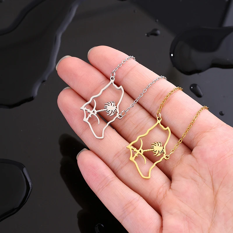 New Fashion Stainless Just Saudi Arabia Map Pendant Necklace Temperament Everything Collarbone Chain Birthday Anniversary