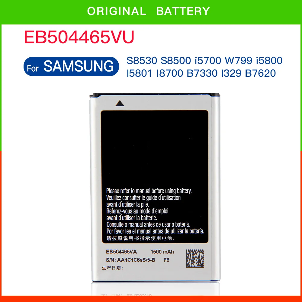 

EB504465VA EB504465VU Battery For SAMSUNG SCH-W799 W609 i8910U i6410 i5700 i5800 i5801 i8320 i8700 GT-S8500 S8530 B6520 B7300C