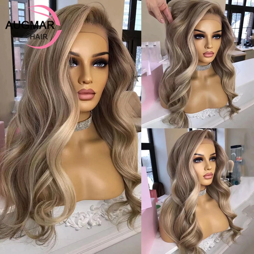 

Ash Blonde Body Wave Lace Front Wig Pre-Plucked 360 Lace Frontal Wig Brazilian 13x4 Highlight Straight Human Hair Wigs For Women