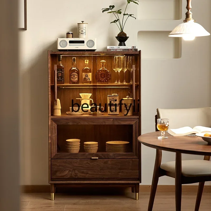 32North American black walnut solid wood wine cabinet living room simple multi-functional cherry wood storage side cabinet