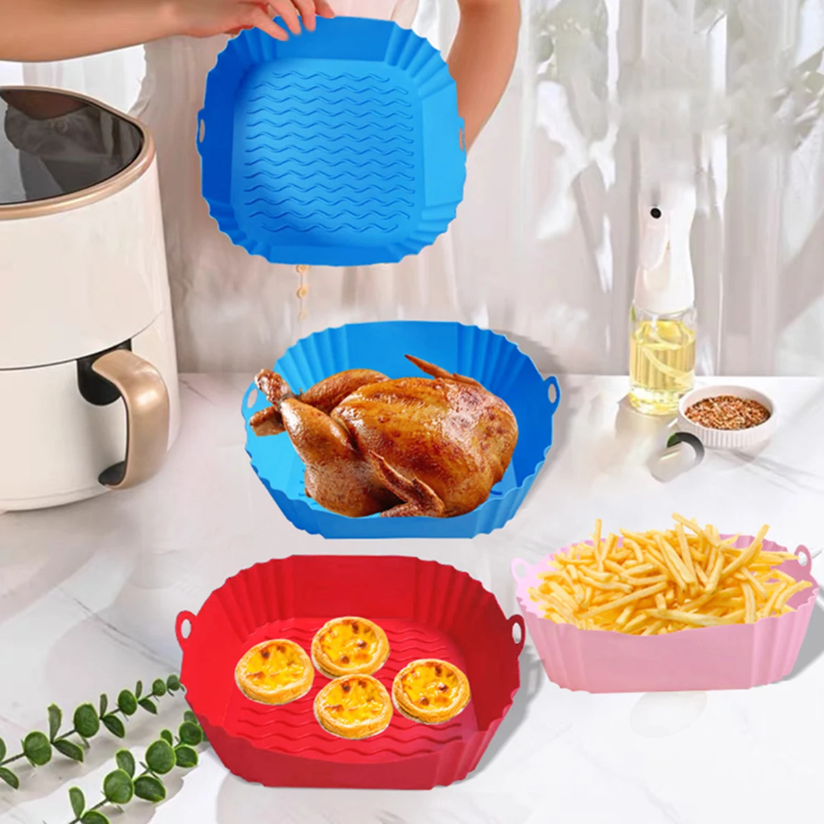 High Quality Air Fryer Silicone Basket Reusable Oven Baking Tray Air Fryer Pizza Chicken Basket Accessories Silicone Mold