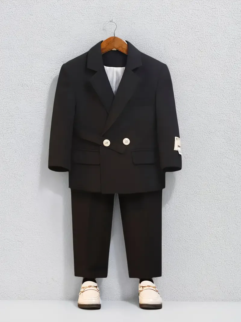 Boys Autumn Winter Jacket Pants 2Pieces Clothing Set kids Formal Black Host Piano Performance Suit Children's Photography Dress