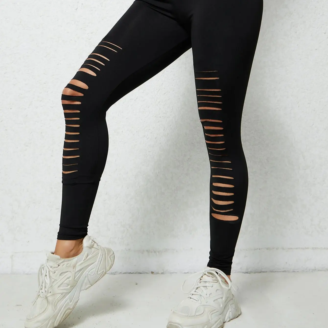 Europe and the United States cross-border pure color simple milk silk leggings women\'s tight ripped yoga pants spot wholesale