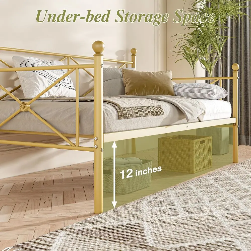 Twin Size Daybed with Metal Slat Support, Ideal for Bedroom or Living Room, Easy Assembly, Gold