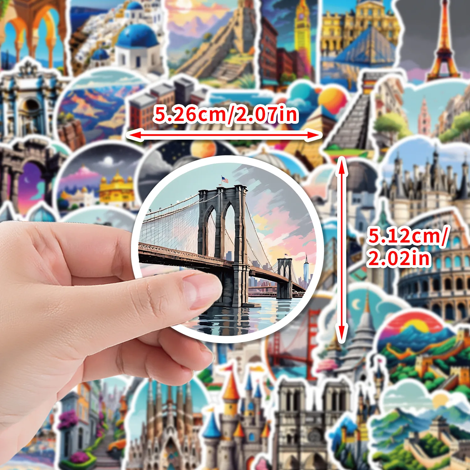 50pcs Famous Landmark Building Series Graffiti Cup Computer Waterproof Decorative Creative Sticker