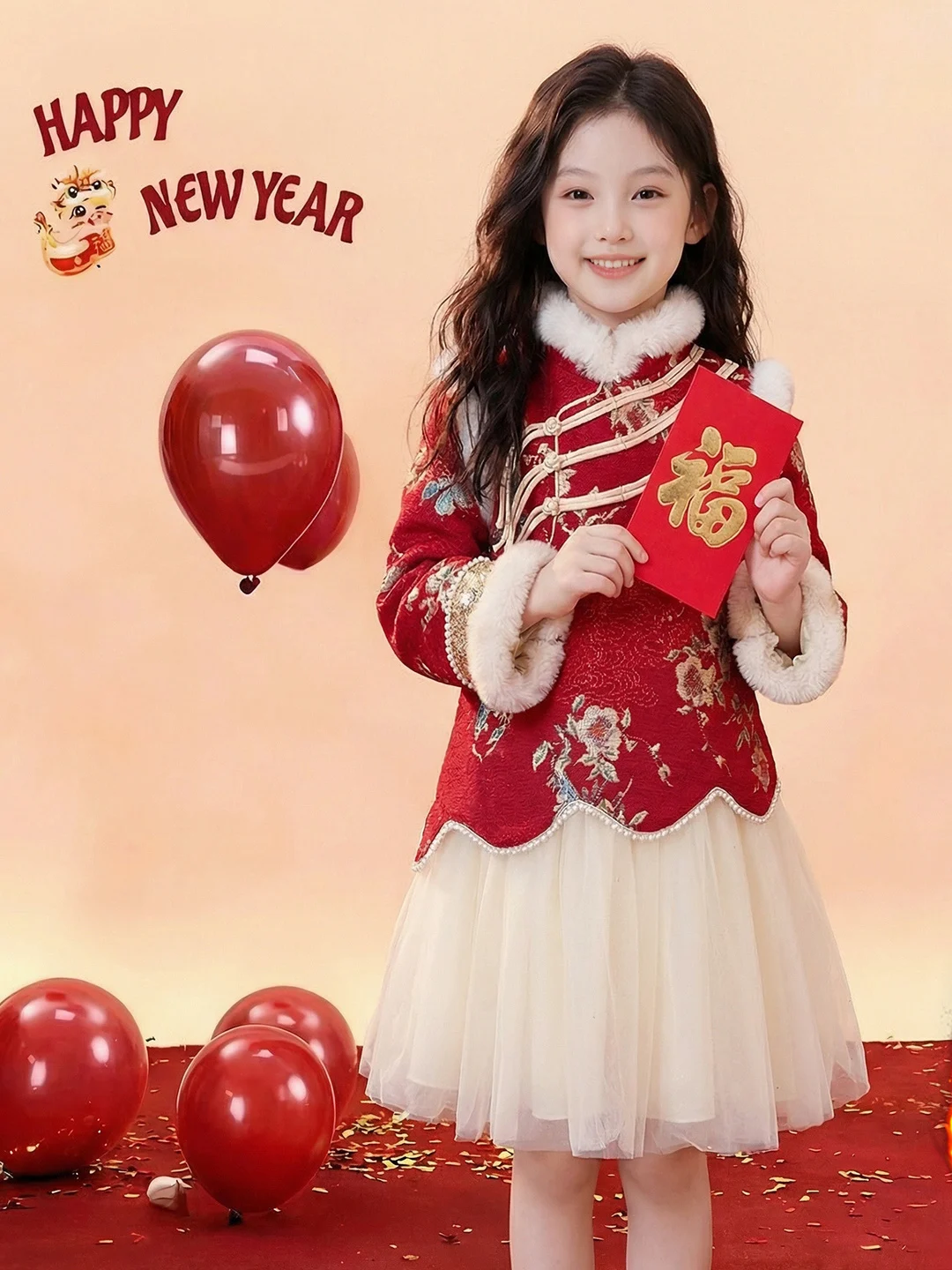 

Thiened Fce Long Sve Skirt for Girls Winter Warm Sli Traditional Chinese Sle New Arrival 2025 Year Costume Skirt