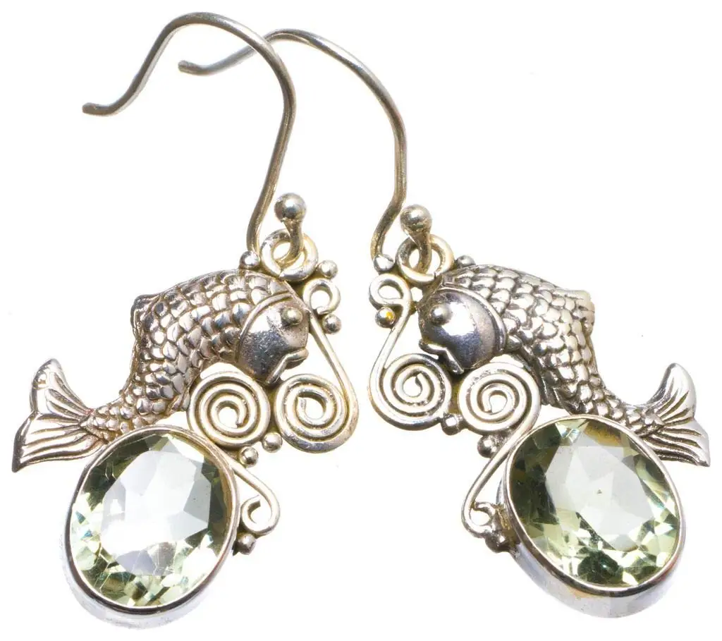 

StarGems® Natural Green Amethyst Handmade Unique Carp Shape 925 Sterling Silver Earrings 1.5" X3198