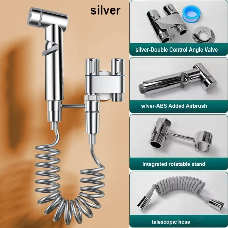 Wall-montado higiênico chuveiro WC Bidé Pulverizador, Double Outlet Angle Valve, Double Outlet, Shower Head, Acessórios