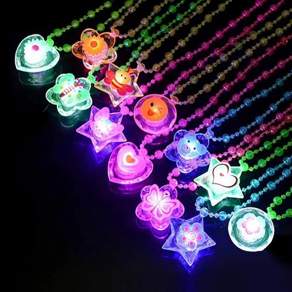 LED Luminous Toys Cartoon Star Love Heart Flower Butterfly Pendant Beads Light Up Necklace Kids Play Toy Creative Gifts