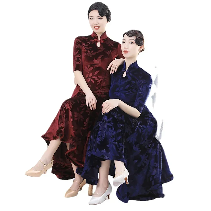 Abito da ballo da sala Cheongsam Abiti da esercizio Gonna da ballo di flamenco Valzer Tango Foxtrot Abito da ballo Abito da competizione