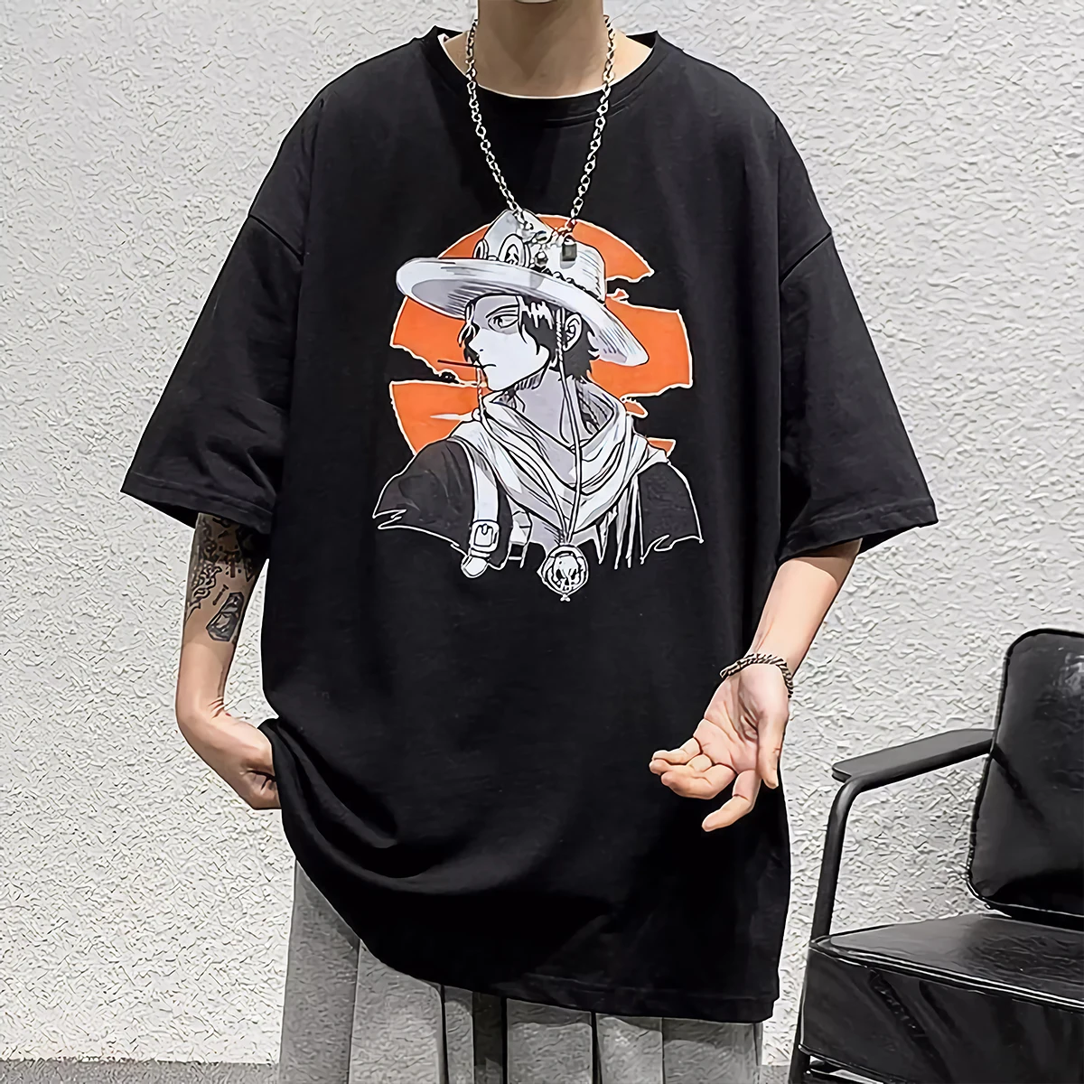 قطعة واحدة Ace تي شيرت الرجال قصيرة الأكمام القطن الثقيل الرسوم المتحركة الصيف هونغ كونغ نمط فضفاض ومتعدد الاستخدامات الاتجاه نصف كم