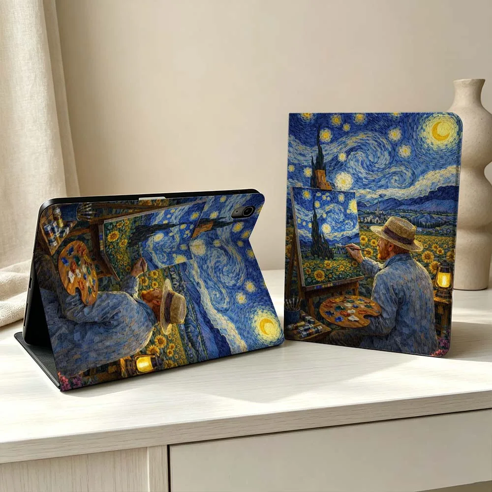 Van Gogh Art Painting Soft Pen Tray Tablet Case For iPad Pro Air mini 7 6 5 4 3 2 1 M5 M4 M3 11th 10th A17 Pro A16 A14