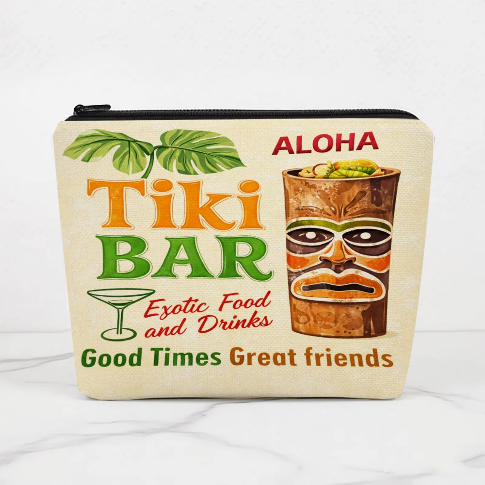 Aloha Tiki Bar Exotic Drinks Good Times Make-up-Taschen für Mädchen, Kosmetiktasche, Kulturbeutel, Federmäppchen, Reiseaufbewahrung