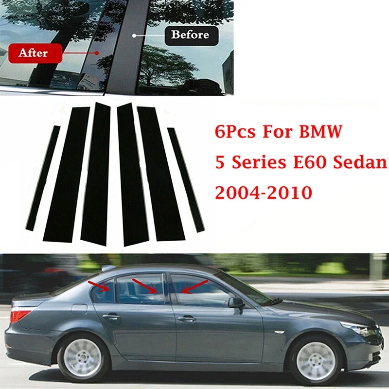 

For BMW 5-Series E60 4-Door Sedan 2003-2008 2009 2010 Gloss Black Window Trim Pillar Posts Door Side Moulding Decorative Cover