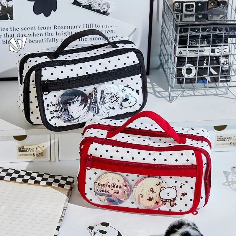 Piórnik w stylu Ita Bag z motywem kropki, duża pojemność, organizer, przenośny, estetyczny, dla uczniów, na artykuły papiernicze i odznaki. — zdjęcie produktu 3