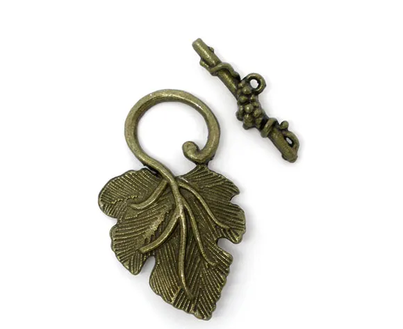 Vintage Toggle Clasps Grape Leaf Antique Bronze Color Metal Charms DIY Making Necklace Bracelets Women Jewelry Findings,20Sets