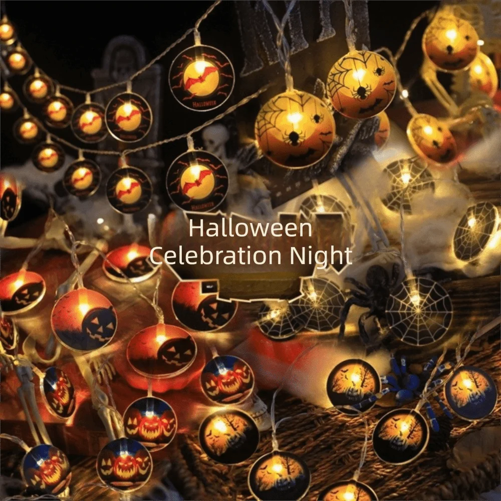 Luminous Halloween LED String Lights Spiderweb Skull Pumpkin Bat Halloween Festoon Light Twinkle Battery Powered