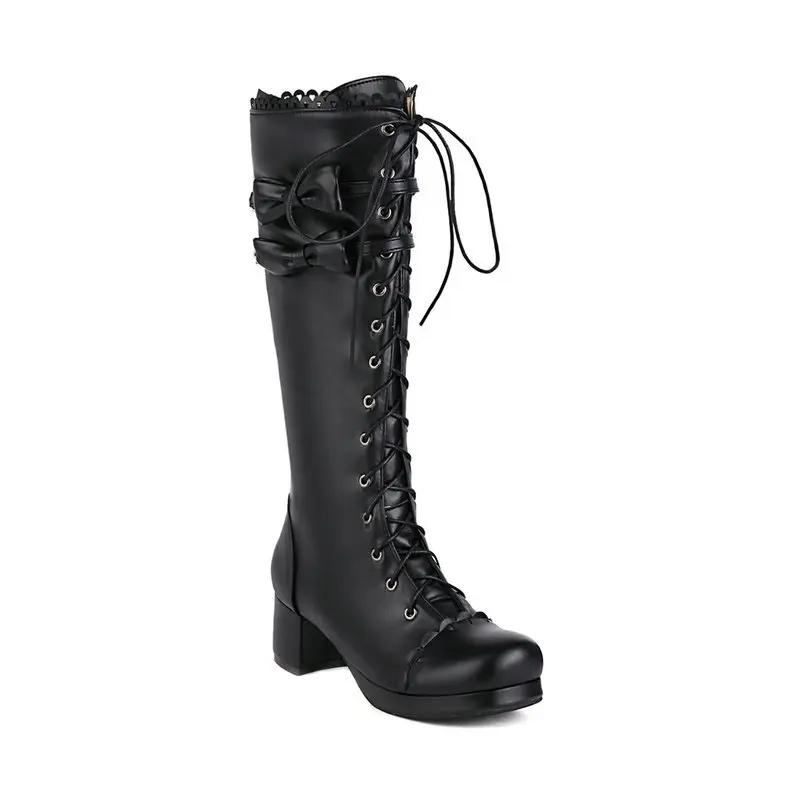 Women's Knee-High Boots Autumn & Winter Style Round Toe Block Heel Lolita Tall Boots Princess Dress Boots
