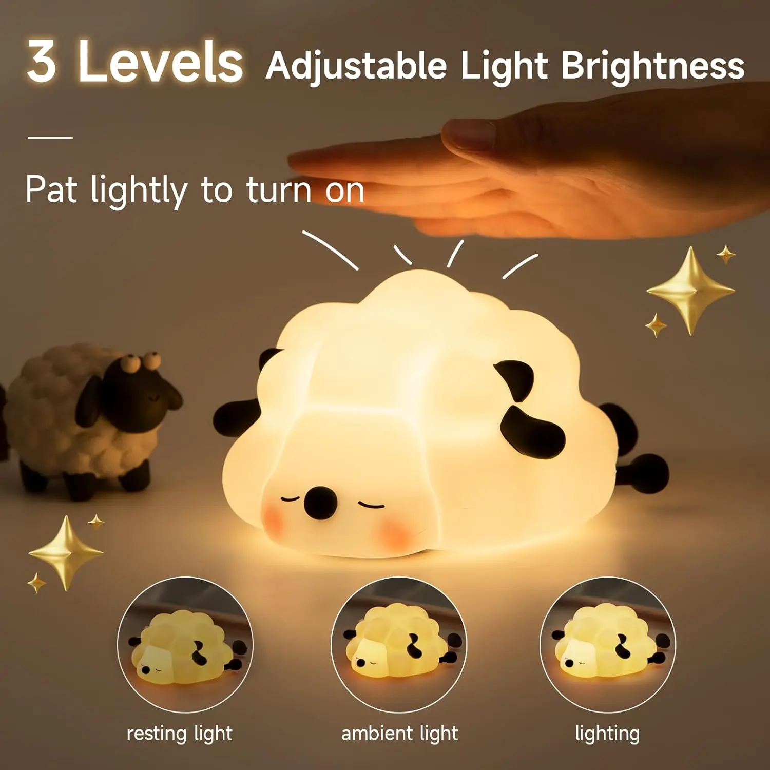 Cute Silicone Sheep Night Lights, Lâmpada de quarto para decoração de quarto infantil, Timing recarregável, Escurecimento do sono, Desenhos animados