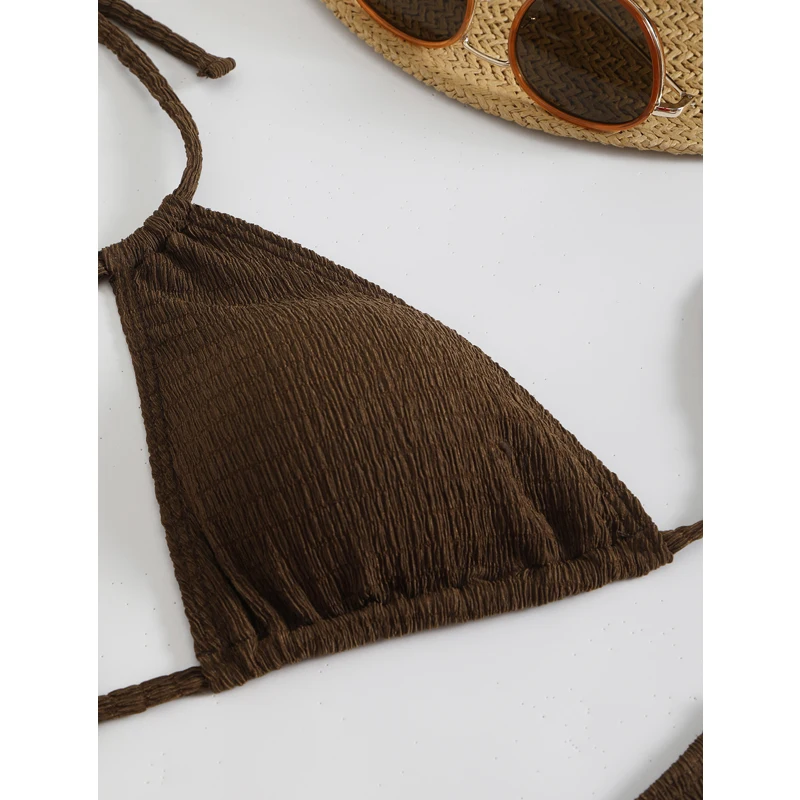 Microbikini recortado para mujer, traje de baño Sexy 2025, traje de baño marrón, conjunto de Bikinis con Tanga, ropa de playa brasileña, traje de baño para mujer