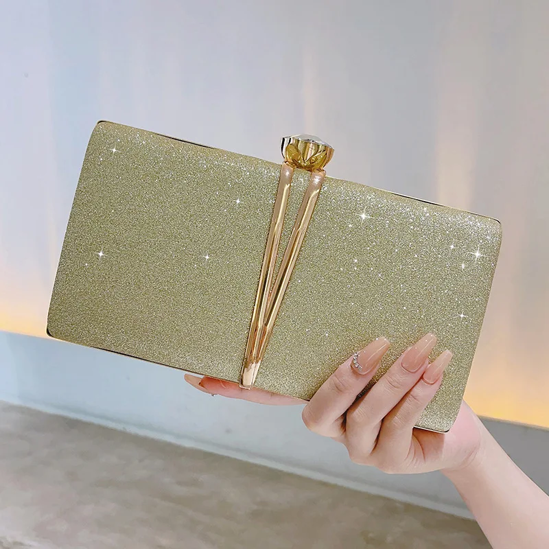 

Elegant Rhinestone Evening Clutch Bag for Women, Simple Chic Chain Shoulder Purse, Fashion Handbag for Banquet and Formal Dress