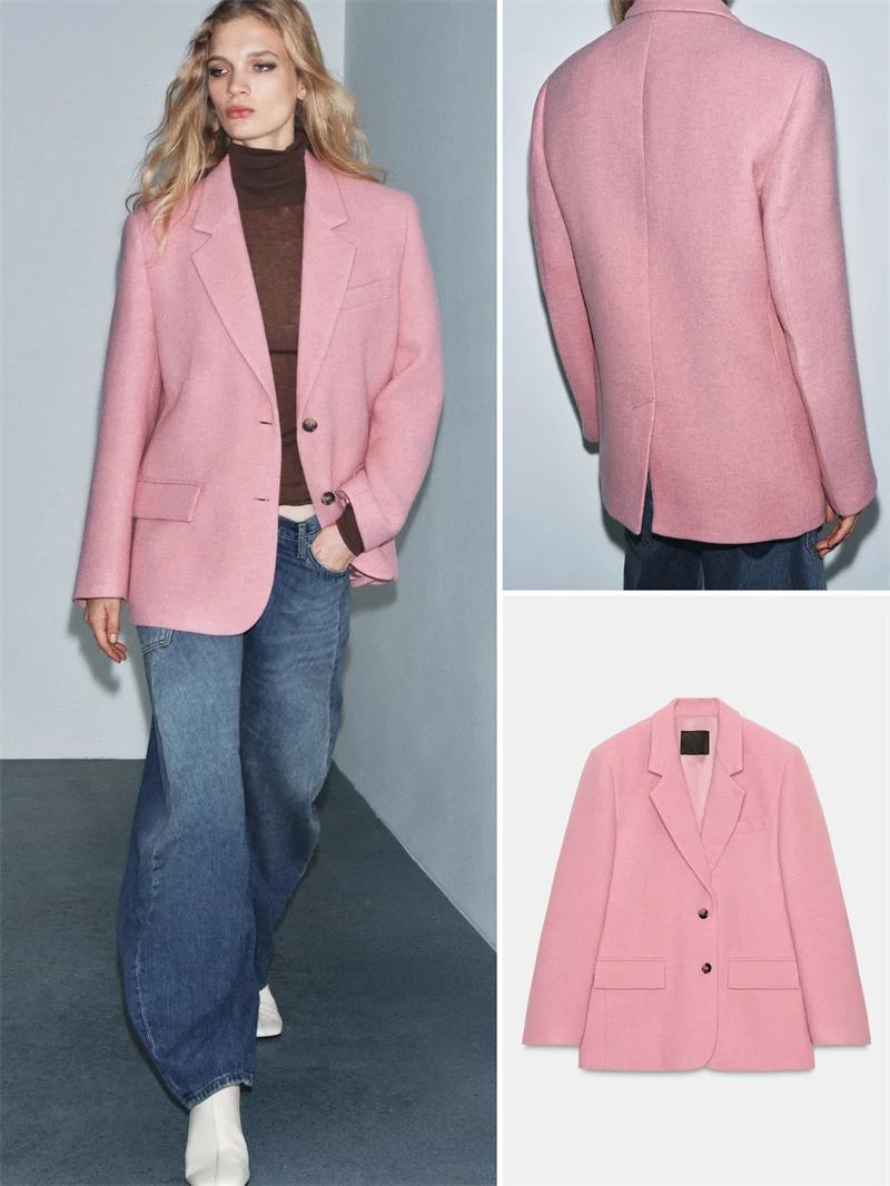 

Winter New Casual Faion Women's Large Size Long Sve Notch Collar Suit Jaet Loose Fit Regular Length Single Button