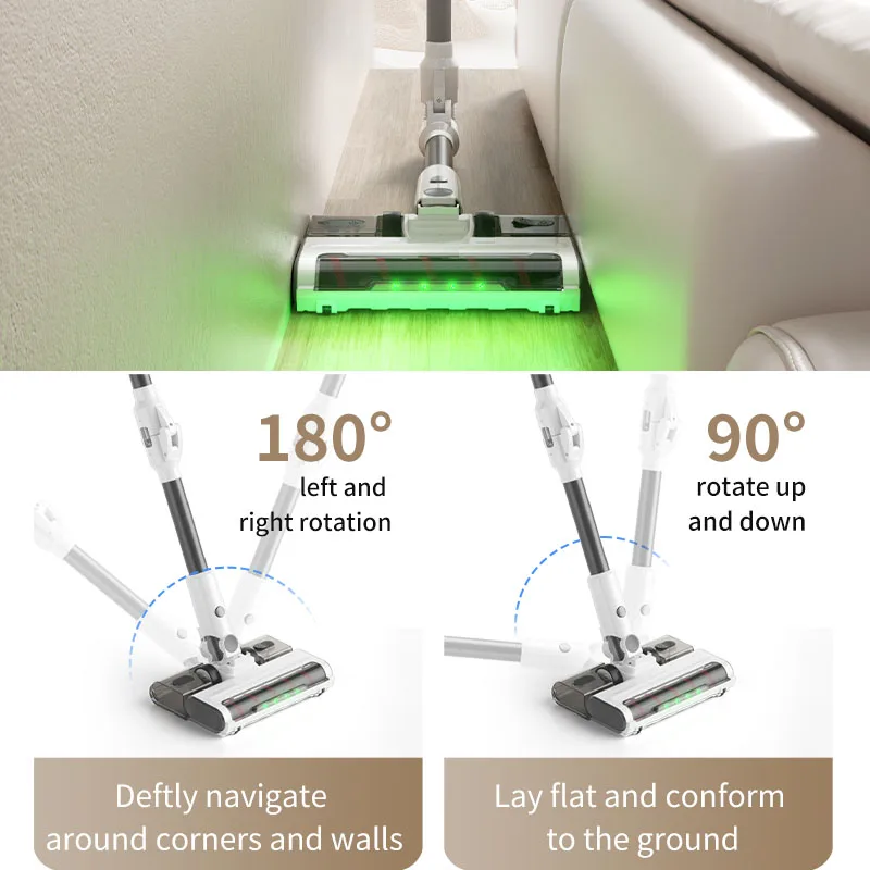 Cordless Vacuum Cleaner 15000Pa Suction 2000mAh Battery LED Display Dust Detection Roller Brush for Home Carpet Pet Hair