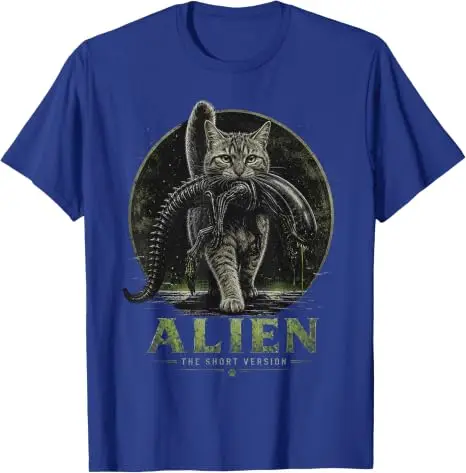 Alien Kurzversion Katze Sci-Fi Horror Parodie Lustiges T-Shirt Y2k UFO Katze Alien Grafik Damen Herren Kleidung Geeks Einzigartiges Neuheiten-T-Shirt – Detail 14
