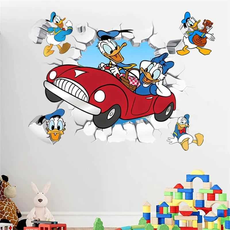 Pegatinas de pared de dibujos animados MINISO, Mickey, Minnie Mouse, Pato Donald, arte de pared para habitación de niños, dormitorio de bebé,