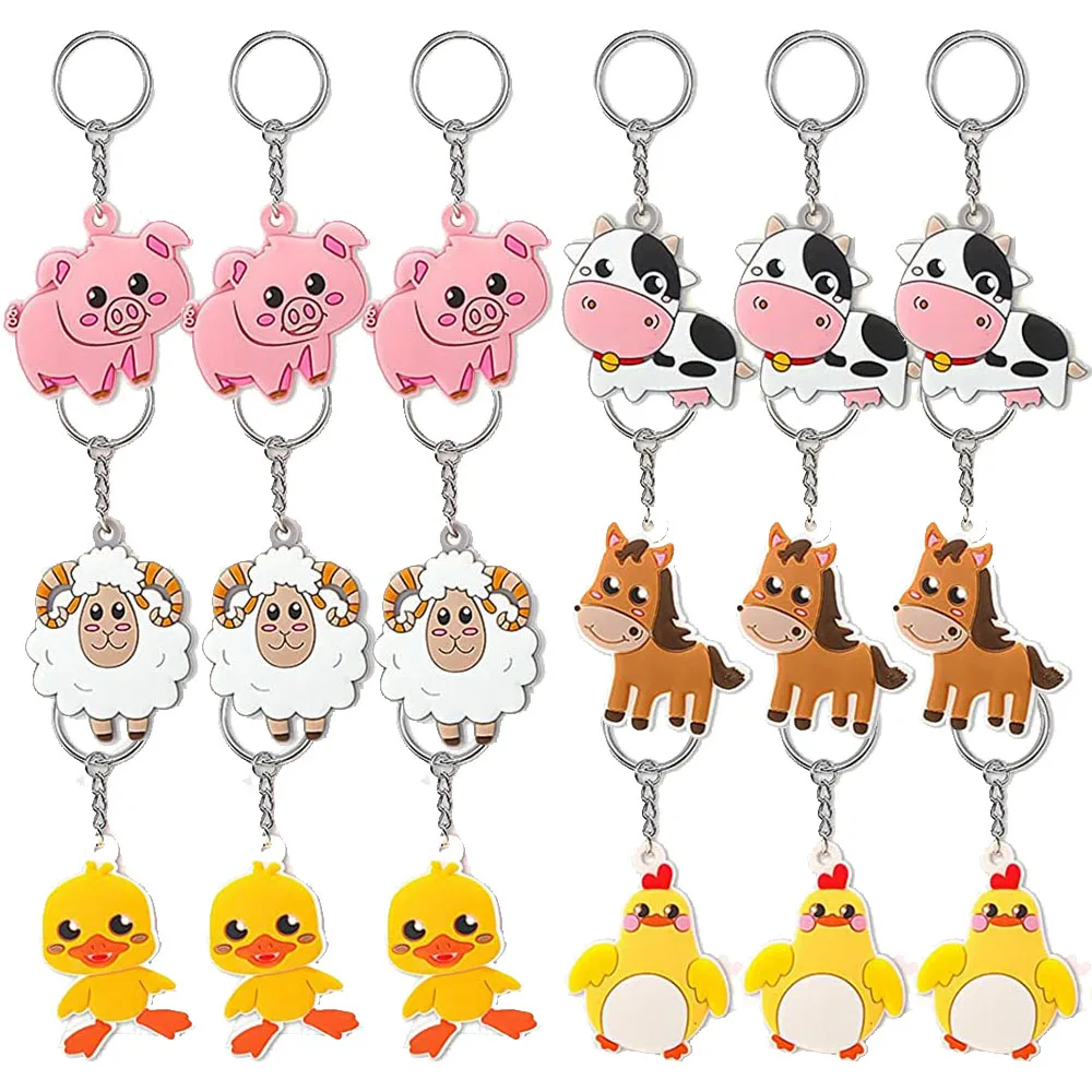Farm Animal temático Keychain para crianças, porco, ovelha, cavalo, vaca, pato, frango, trator, padrão Hut, Bag Decor, presentes Favor, 8 pcs, 16 pcs, 32 pcs, PCes 64