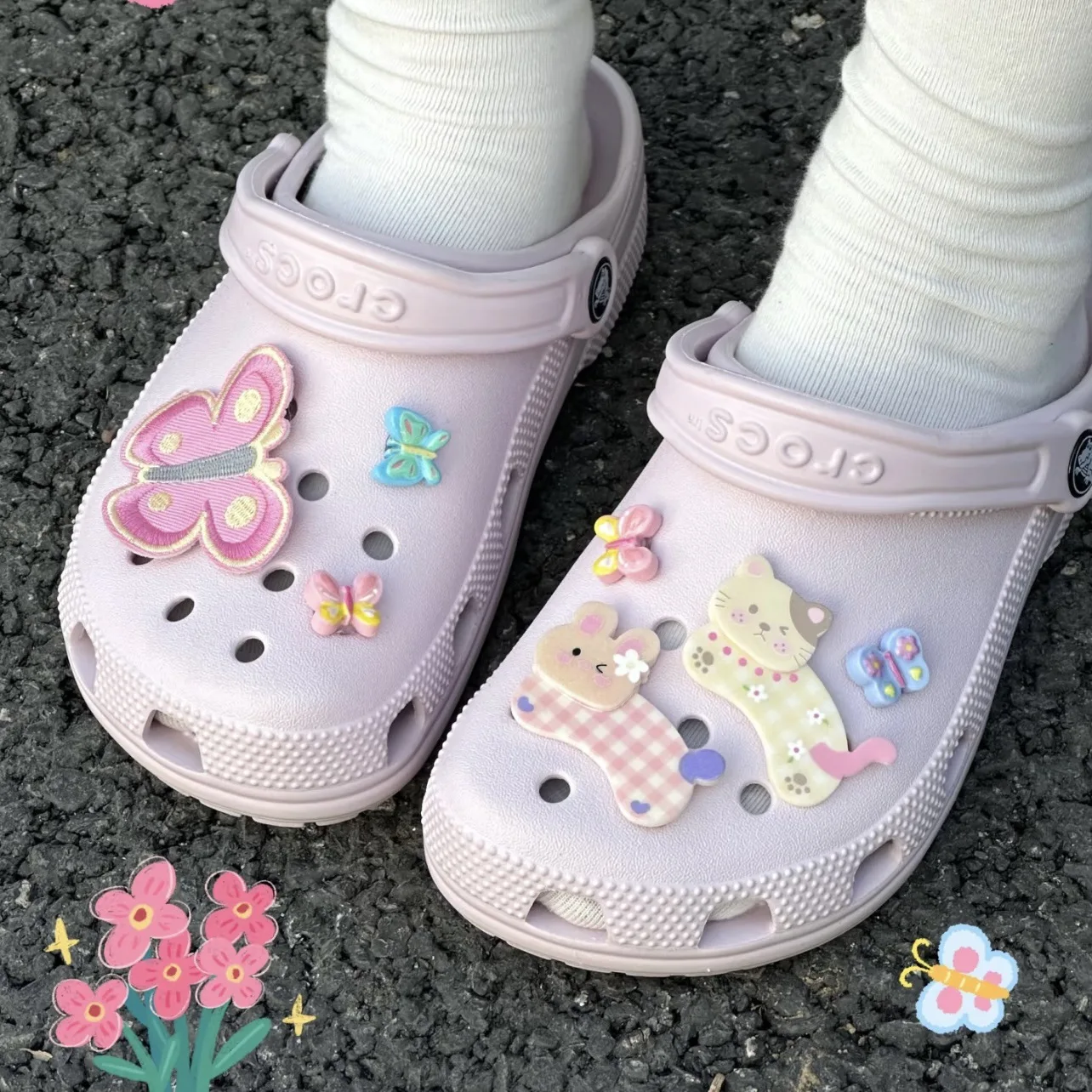 Clog Charms Kawaii Pastel Cat Rabbit Butterfly Heart Detachable DIY Aesthetic Girly Shoe Decor Accessories for Girls Women Teens