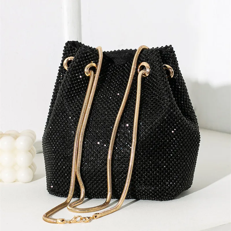 

2025 Luxury Women Multi-Functional Full Diamond Bucket Bag High End Evening Dinner Clutch Bag Trend Handbag Chain Shoulder Bag