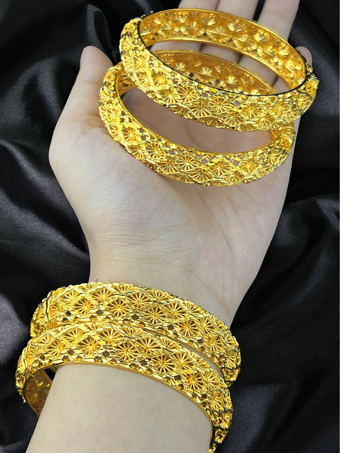 ANIID Dubai Wedding Bangles Ethiopian Jewelry 24K Gold Color Africa Bracelets Women Arab Birthday Jewelry
