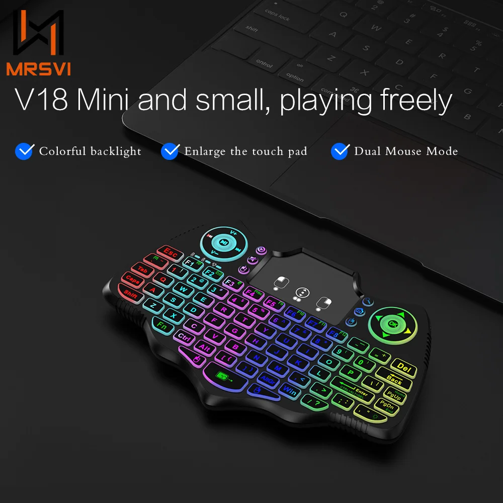 MRSVI V18 Mini Keyboard Backlit Wireless 2.4G&Bluetooth Multi-function Portable Air Mouse Remote Control for Android TV BOX,PC
