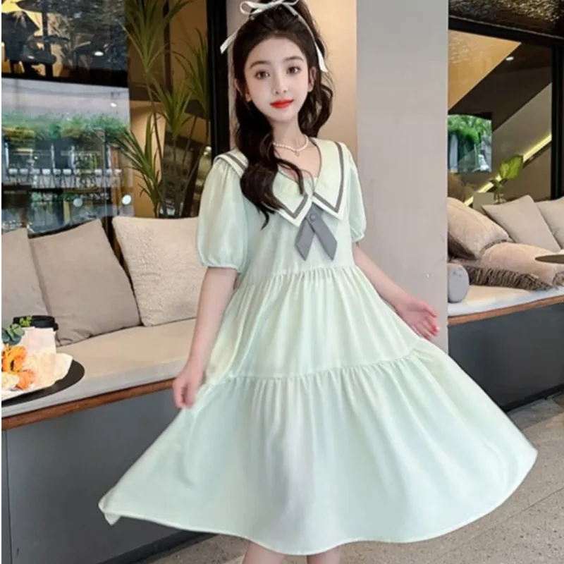 Girls Summer Dresses New Children's Style Internet Celebrity College Style Skirts Summer Dresses Girls' Long Dresses