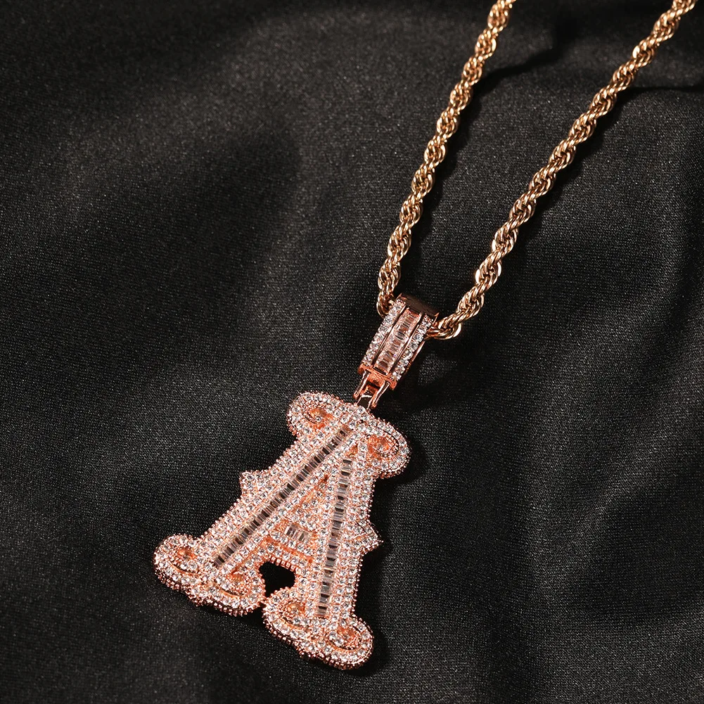 LeeChee Ice Out Hip Hop Full Diamonds Custom Letter Pendant Copper Necklace With Rope Chain Neckless Jewelry Gift For Men