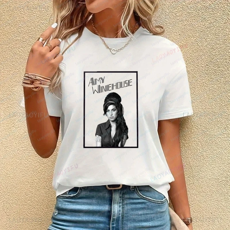 Famous Singer Amy Winehouse‌ Classic Poster Print Shirt for Women, Everyday Casual Streetwear, Spring/summer Top Cotton T-shirt