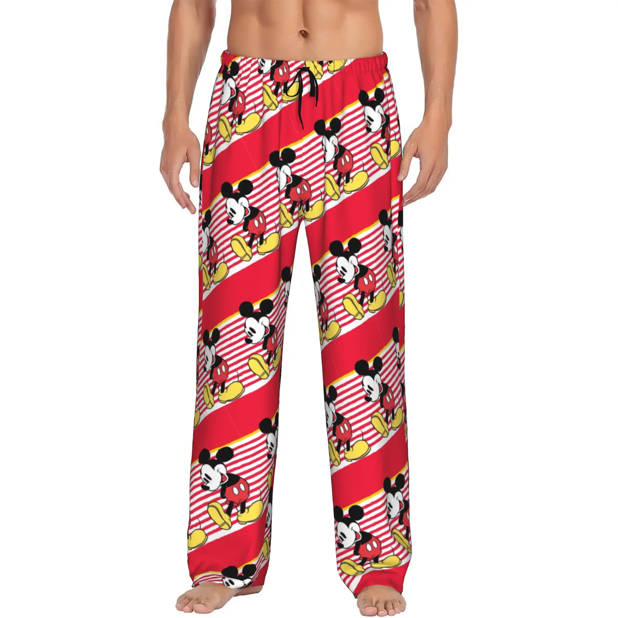 Pantalones de Pijama Personalizados con Diseño de Mickey Mouse, Pantalones de Dormir con Cordón y Bolsillos para Hombre, Ropa de Dormir con Dibujos Animados
